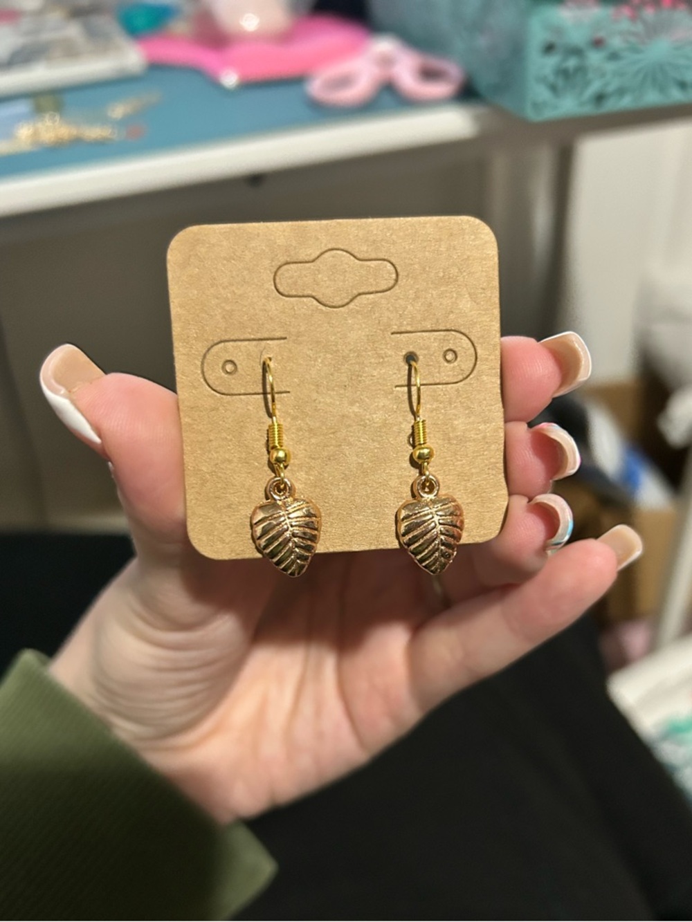 Delicate Gold Leaf Drop Earrings for Women
